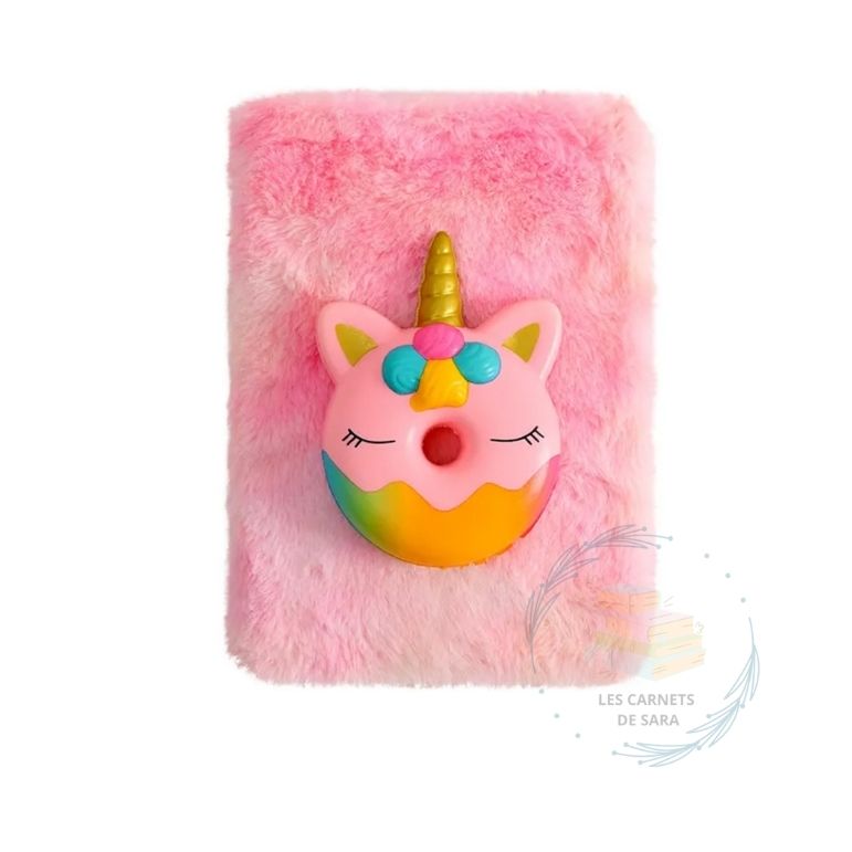 Licorne - Carnet en peluche avec pompon anti-stress