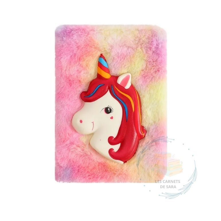 Licorne - Carnet en peluche avec pompon anti-stress