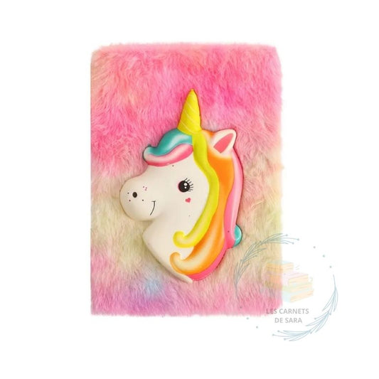 Licorne - Carnet en peluche avec pompon anti-stress